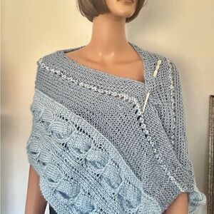 Hand Knits 2 Love Shawl Wrap Stole Cables Braids Designer Tassels Women Gift
